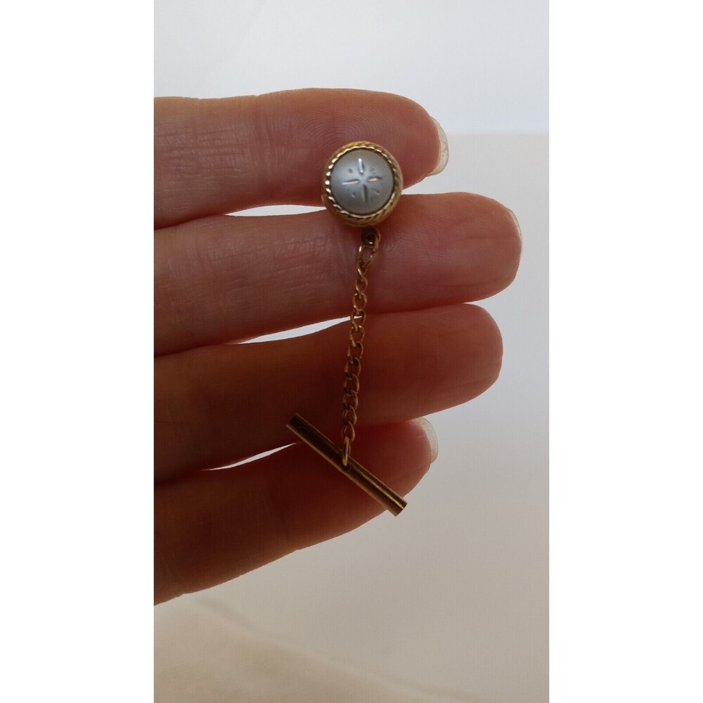 Engraved Star Design Silver & Gold Tone Vintage SMALL Tie Tack Lapel Pin - Picture 5 of 6